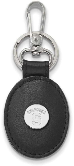 Image of Sterling Silver Syracuse University Black Leather Oval Key Chain by LogoArt