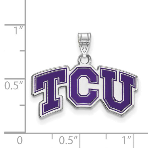 Image of Sterling Silver Texas Christian University Small Enamel Pendant LogoArt SS010TCU