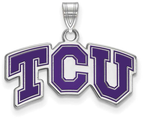 Image of Sterling Silver Texas Christian University Small Enamel Pendant LogoArt SS010TCU