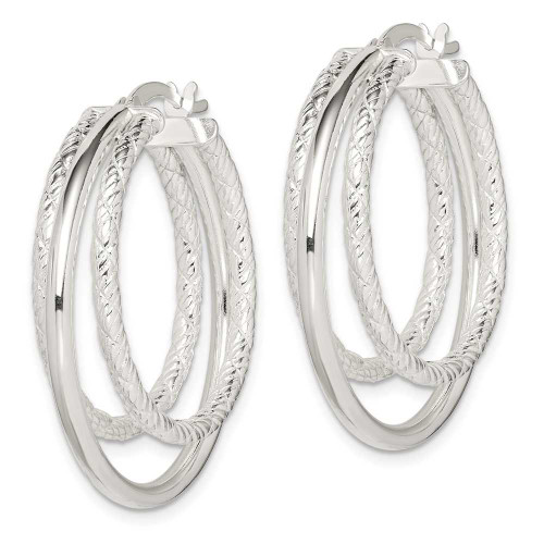 Image of 32mm Sterling Silver Textured and Polished Hoop Earrings QE14177