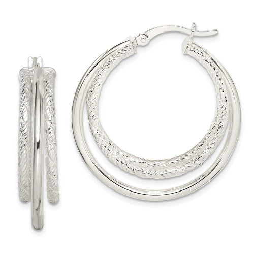 Image of 32mm Sterling Silver Textured and Polished Hoop Earrings QE14177