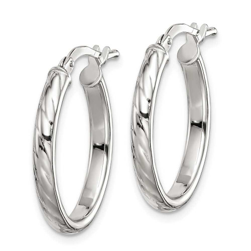 Image of 22mm Sterling Silver Textured Hollow Oval Hoop Earrings QE8257