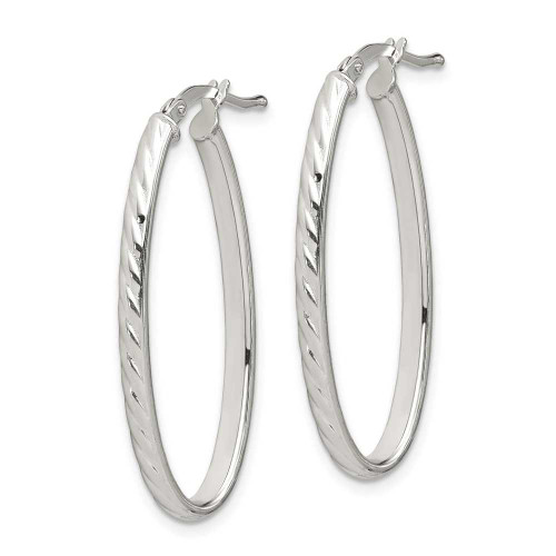 Image of 34mm Sterling Silver Textured Hollow Oval Hoop Earrings QE8259