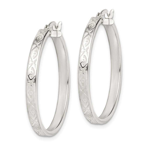 Image of Sterling Silver Textured Polished Hoop Earrings QE14769