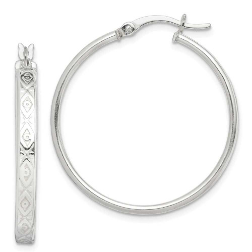 Image of Sterling Silver Textured Polished Hoop Earrings QE14769