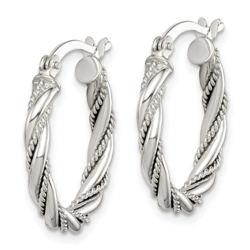 Image of 21.86mm Sterling Silver Twisted & Textured Hoop Earrings QE14117