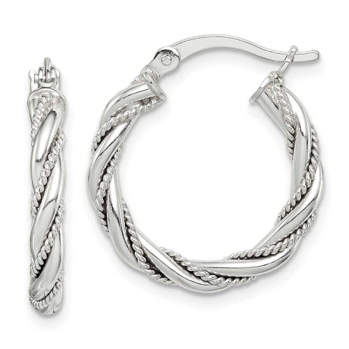 Image of 21.86mm Sterling Silver Twisted & Textured Hoop Earrings QE14117