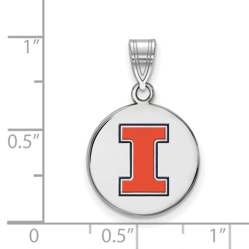 Image of Sterling Silver University of Illinois Medium Enamel Disc Pendant by LogoArt