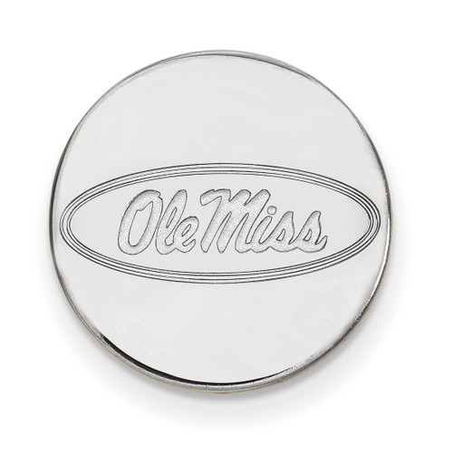 Sterling Silver University of Mississippi Black Leather Oval LogoArt Key Chain