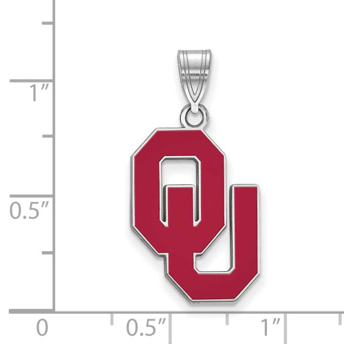 Image of Sterling Silver University of Oklahoma Large Enamel Pendant by LogoArt SS031UOK