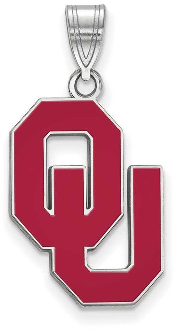 Image of Sterling Silver University of Oklahoma Large Enamel Pendant by LogoArt SS031UOK