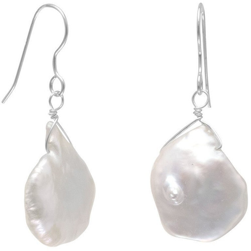 Sterling Silver White Baroque Cultured Freshwater Pearl Earrings