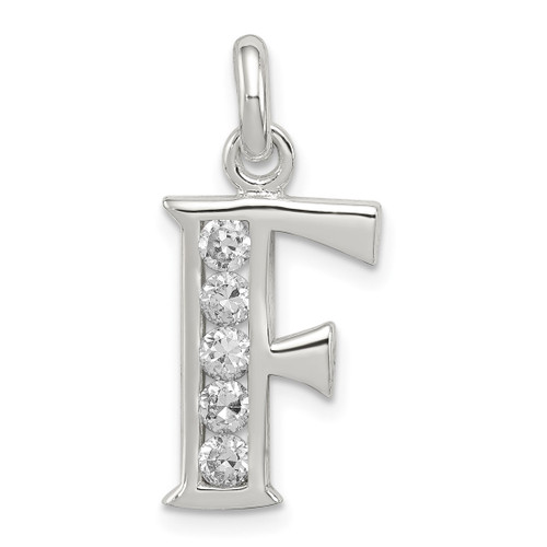 Sterling Silver White CZ Initial F Charm