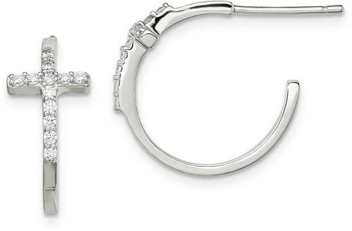 Image of 17mm Sterling Silver with CZ Cross Hoop Earrings