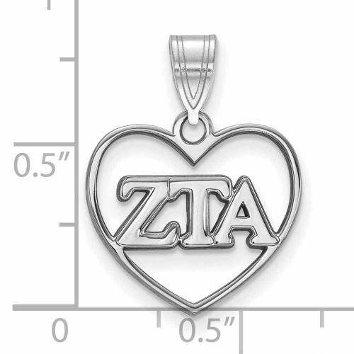 Image of Sterling Silver Zeta Tau Alpha Heart Pendant by LogoArt (SS008ZTA)
