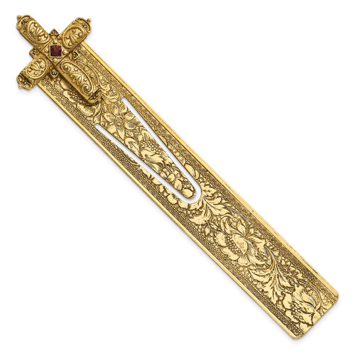 Symbols of Faith Gold-tone Ornate Red Crystal Cross Bookmark (Gifts)