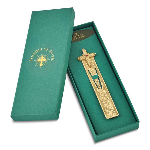 Image of Symbols of Faith Gold-tone Ornate Red Crystal Cross Bookmark (Gifts)