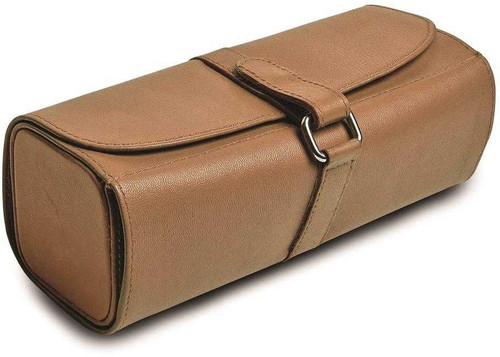 Image of Tan Leather Snap Strap Large Jewelry Roll