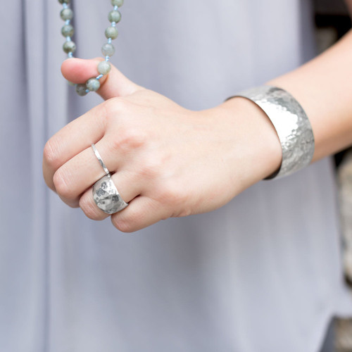 Thin Polished Hammered Band 925 Sterling Silver — additional view