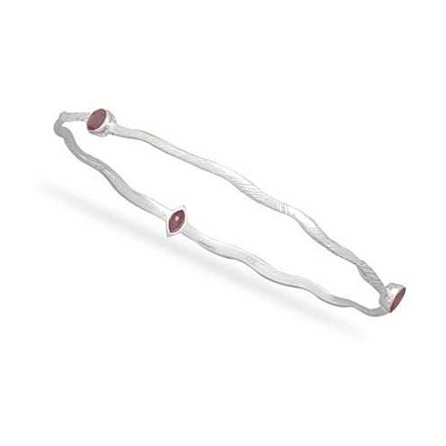 Image of Thin Textured Bangle Bracelet with Round, Oval and Marquise Rubies 925 Sterling Silver - CLEARANCE