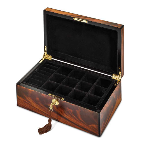 Image of Tiger Wood Veneer Matte Finish w/Inlay Design Locking Jewelry Box (Gifts)