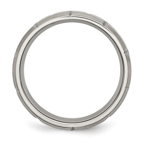 Titanium Beveled Edge Notched 6mm Brushed Band Ring