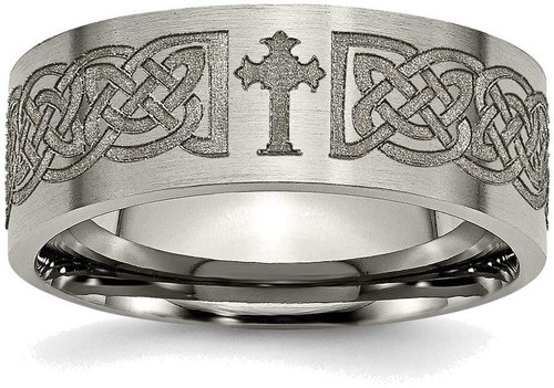 Image of Titanium Flat 8mm Laser Design Brushed Band Ring TB33K