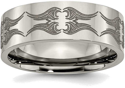 Image of Titanium Flat 8mm Laser Design Polished Band Ring TB3A