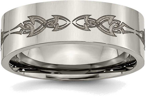 Image of Titanium Flat 8mm Laser Design Polished Band Ring TB3C