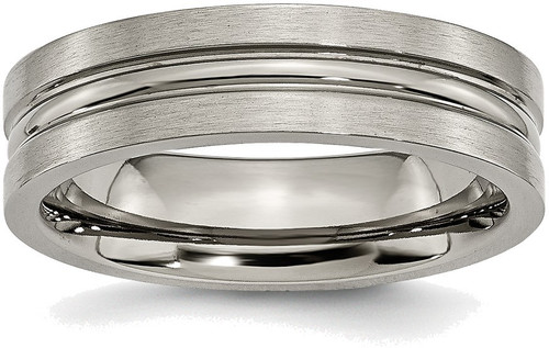 Titanium Grooved 6mm Brushed and Polished Band Ring TB118