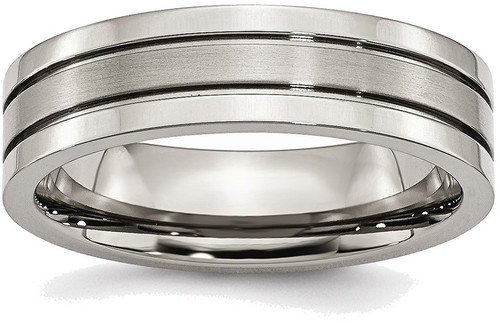 Titanium Grooved 6mm Brushed and Polished Band Ring TB59