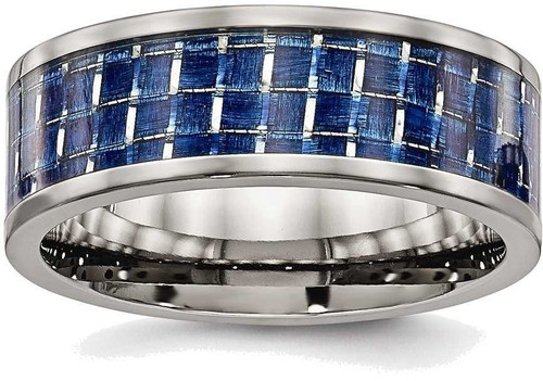Image of Titanium Polished w/ Blue Carbon Fiber Inlay Band Ring TB478
