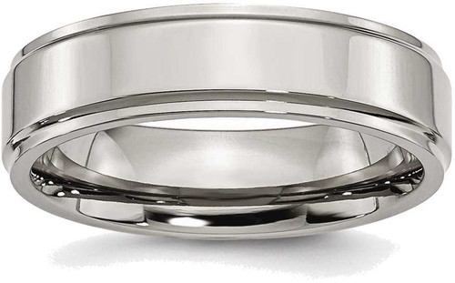 Image of Titanium Ridged Edge 6mm Polished Band Ring TB34