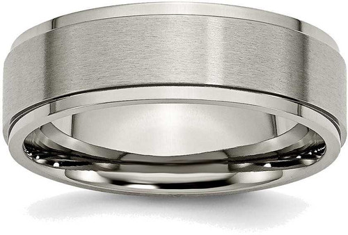 Image of Titanium Ridged Edge 7mm Brushed and Polished Band Ring TB197