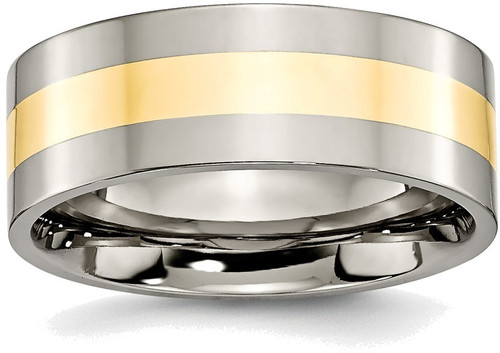 Titanium w/ 14K Yellow Gold Inlay Flat 8mm Polished Band Ring