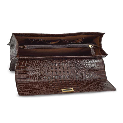 Image of Top Grain Leather Croc Texture Brown Briefcase/Messenger Bag (Gifts)