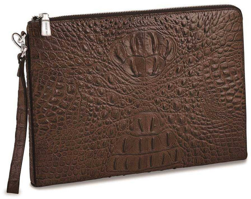 Image of Top Grain Leather Croc Texture Dark Brown Portfolio (Gifts)