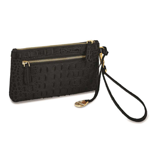 Image of Top Grain Leather Croc Texture RFID Blocking Black Clutch (Gifts)