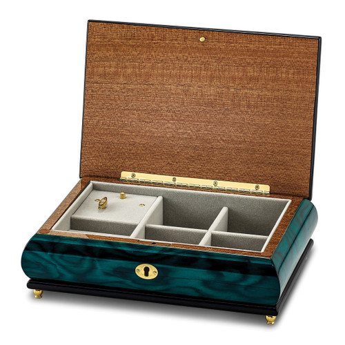 Walnut Burl Veneer w/ Mother of Pearl Inlay Music Jewelry Box Plays Waltz of the Flower