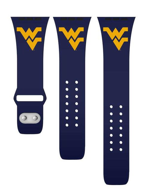 Image of West Virginia Mountaineers Silicone Watch Band Compatible with Apple Watch - 38mm/40mm/41mm Navy Blue C-AB1-153-38