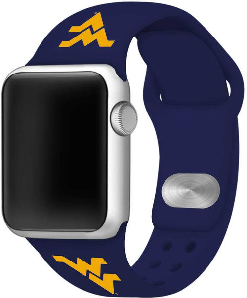 Image of West Virginia Mountaineers Silicone Watch Band Compatible with Apple Watch - 38mm/40mm/41mm Navy Blue C-AB1-153-38