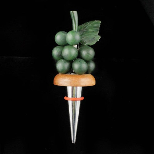 Wine Stopper with Natural Untreated Nephrite Jade Grapes Topper