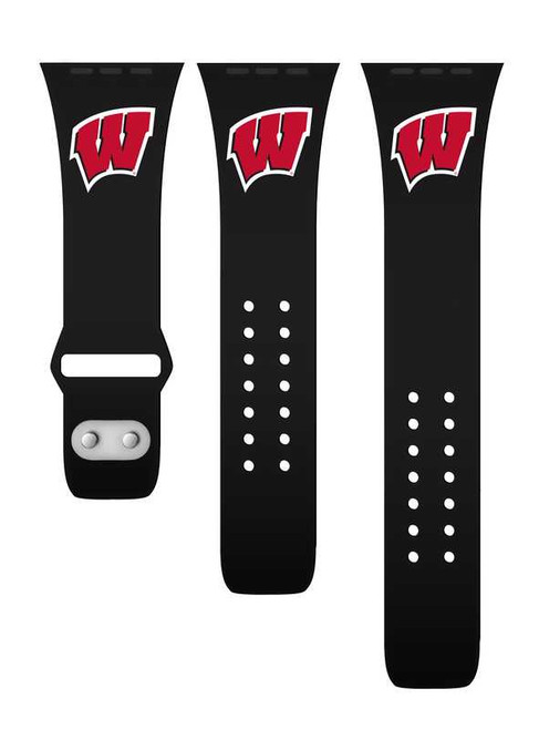 Image of Wisconsin Badgers Silicone Watch Band Compatible with Apple Watch - 38mm/40mm/41mm Black C-AB3-133-38