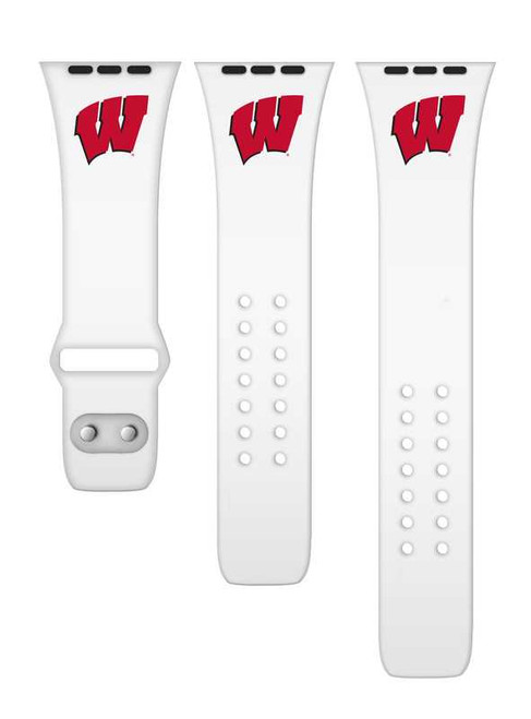 Image of Wisconsin Badgers Silicone Watch Band Compatible with Apple Watch - 38mm/40mm/41mm White C-AB1-133-38