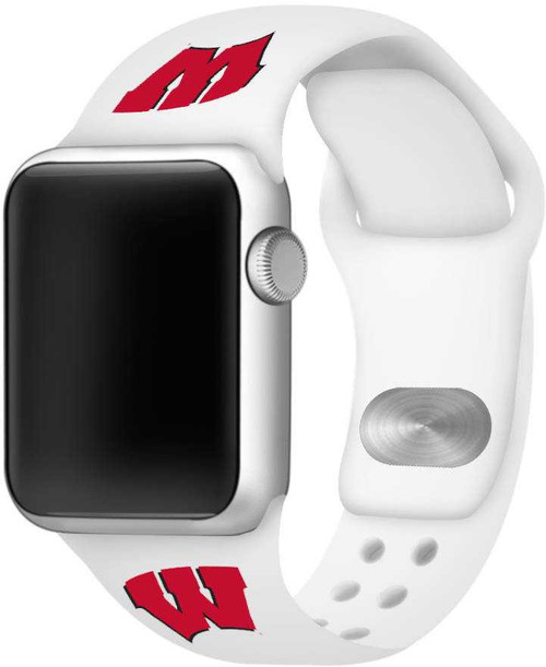 Image of Wisconsin Badgers Silicone Watch Band Compatible with Apple Watch - 38mm/40mm/41mm White C-AB1-133-38