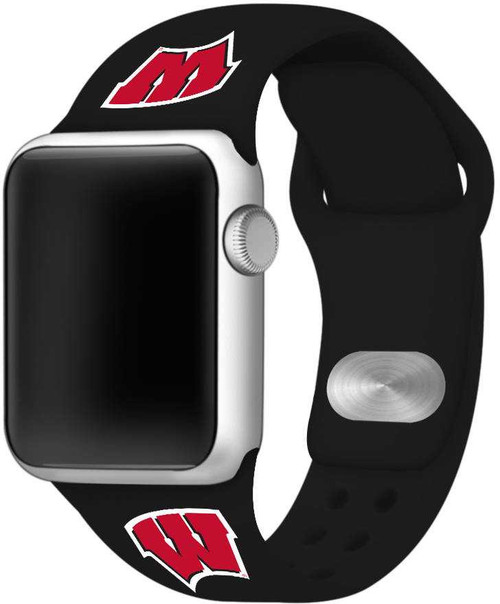 Image of Wisconsin Badgers Silicone Watch Band Compatible with Apple Watch - 42mm/44mm/45mm Black C-AB3-133-42