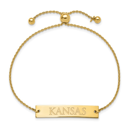 Yellow 925 Silver LogoArt The University of Kansas Small Bar Adjustable Bracelet