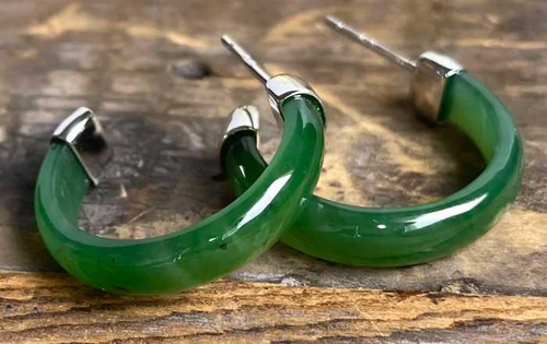 Image of 25mm Genuine Nephrite Jade Half Hoop Earrings w/ Sterling Silver Posts