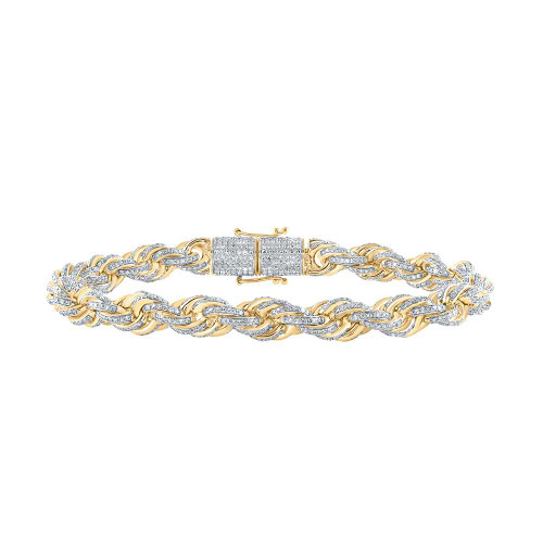 Image of 10kt Yellow Gold Mens Round Diamond 8.5-inch Rope Chain Bracelet 7-1/2 Cttw