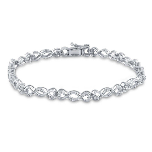 Image of Sterling Silver Womens Round Diamond Heart Twist Link Bracelet 1/4 Cttw